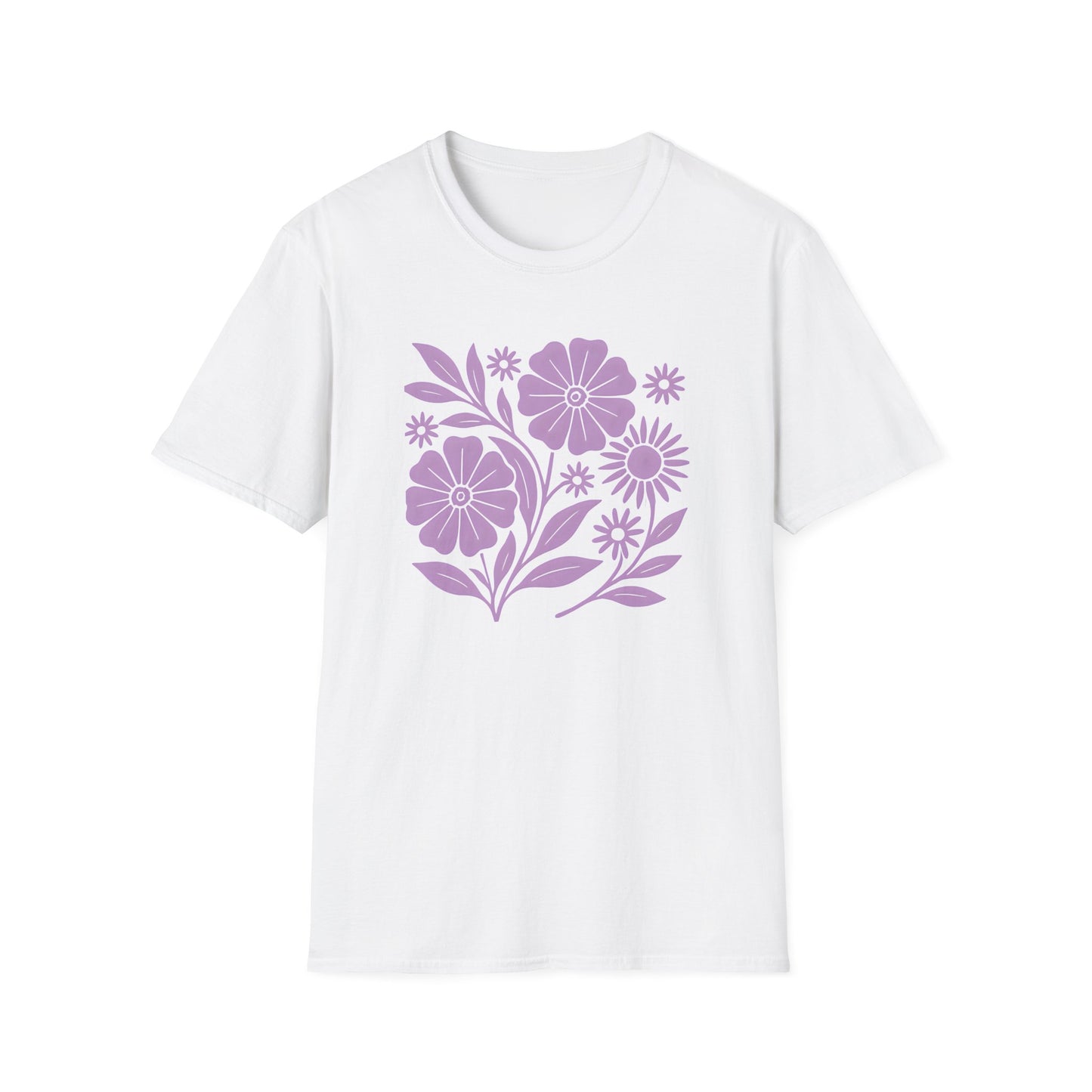 Flower Gathering Lavender Ink Print T-shirt