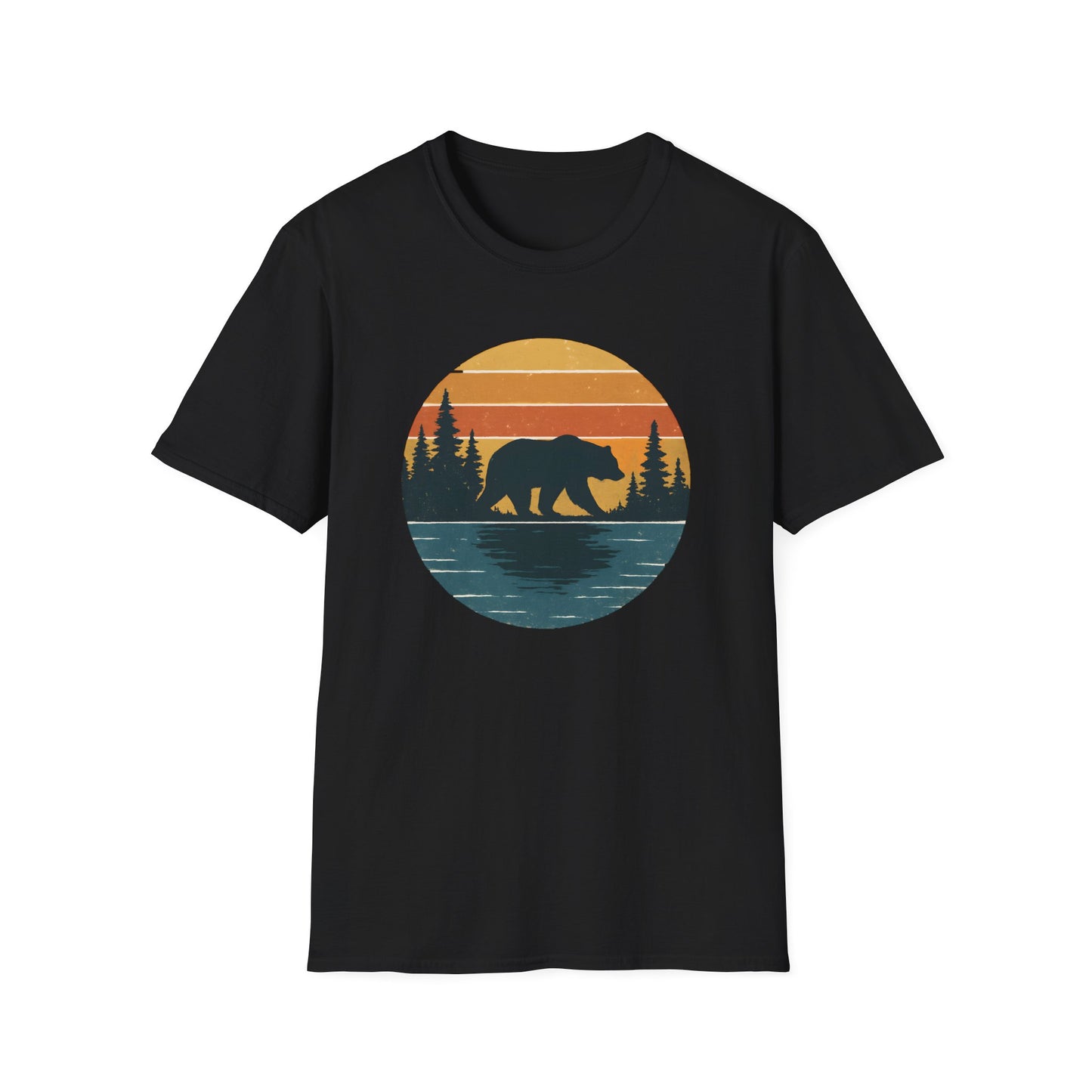 Bear Strolling In Retro Sunset T-shirt