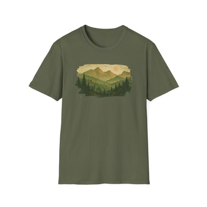 Brushstroke Green Mountain Landscape T-shirt