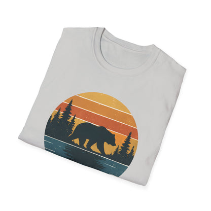 Bear Strolling In Retro Sunset T-shirt