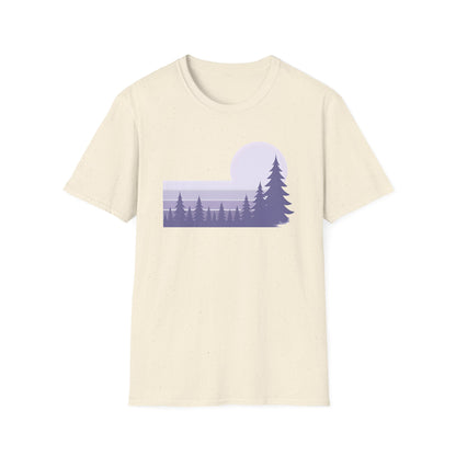 Retro Lilac Sunset Over Pines T-shirt