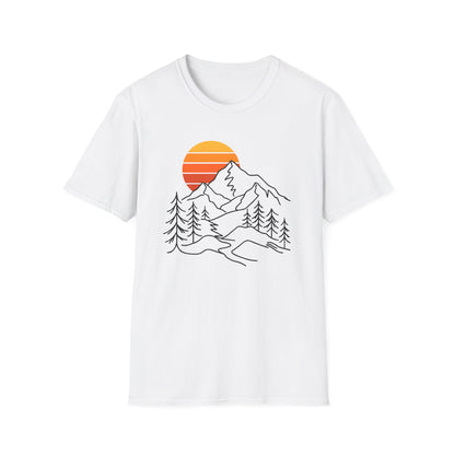 Retro Sunset Mountain Line Art T-shirt