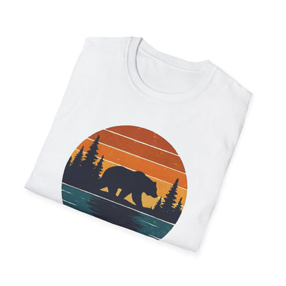Bear Strolling In Retro Sunset T-shirt