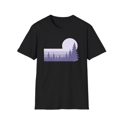 Retro Lilac Sunset Over Pines T-shirt