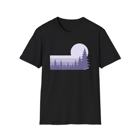 Retro Lilac Sunset Over Pines T-shirt