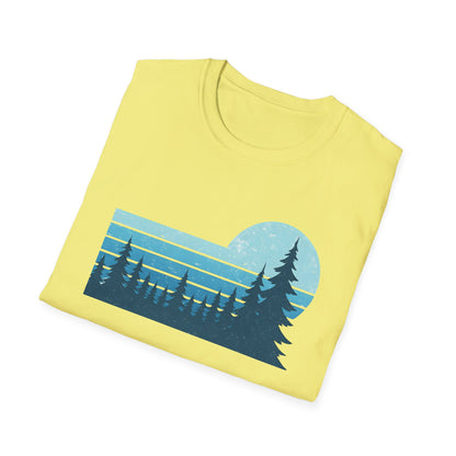 Retro Teal Sunset Over Pines T-shirt