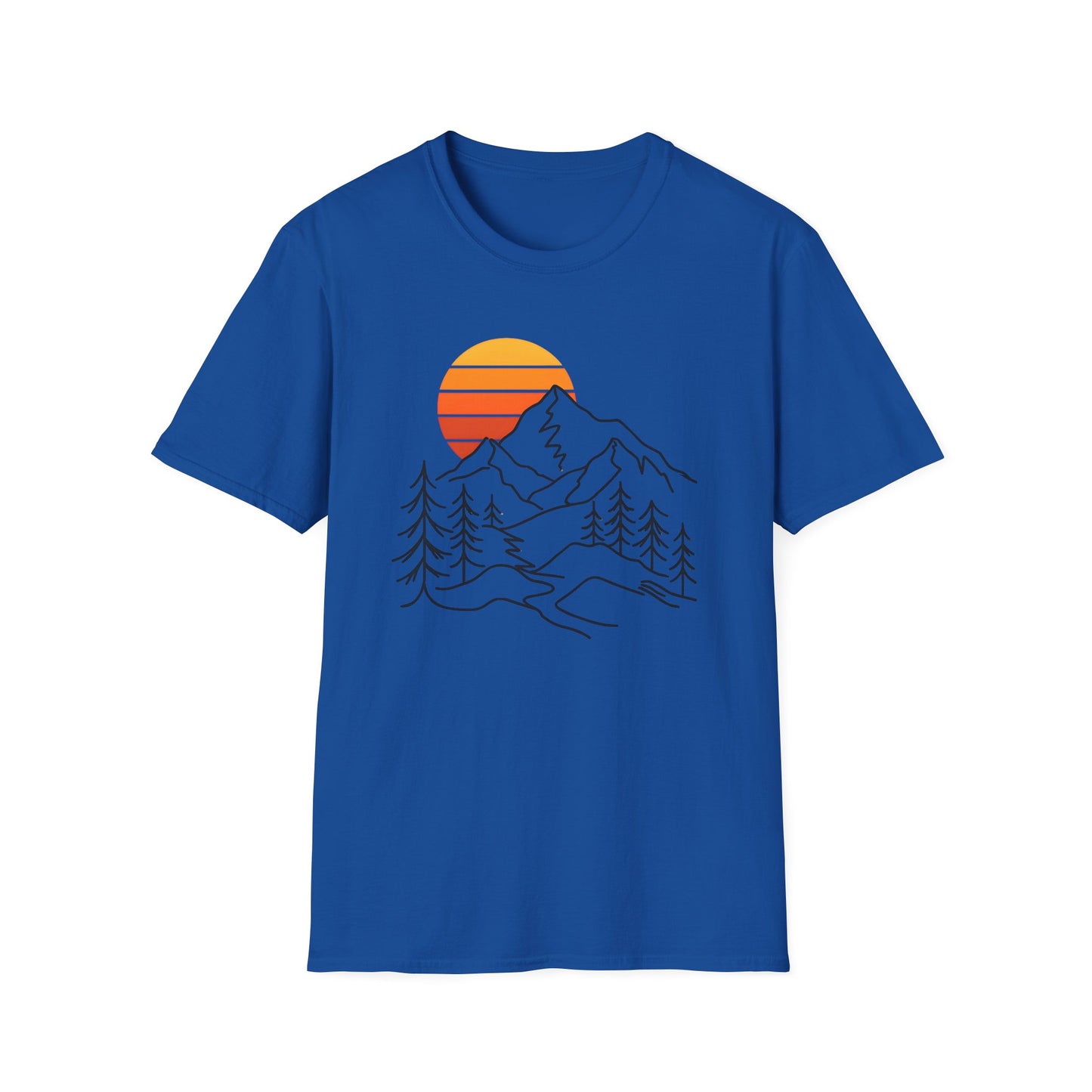Retro Sunset Mountain Line Art T-shirt