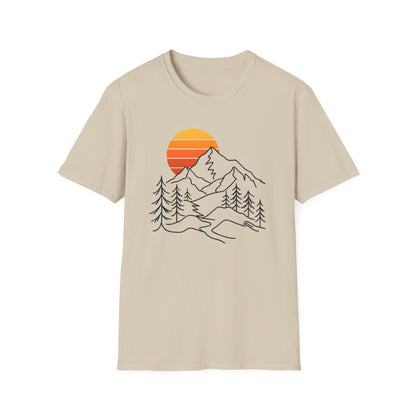 Retro Sunset Mountain Line Art T-shirt