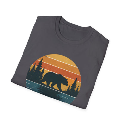 Bear Strolling In Retro Sunset T-shirt