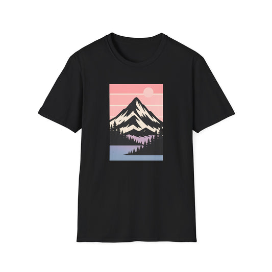 Retro Mountain Peak Pink Sunset T-shirt