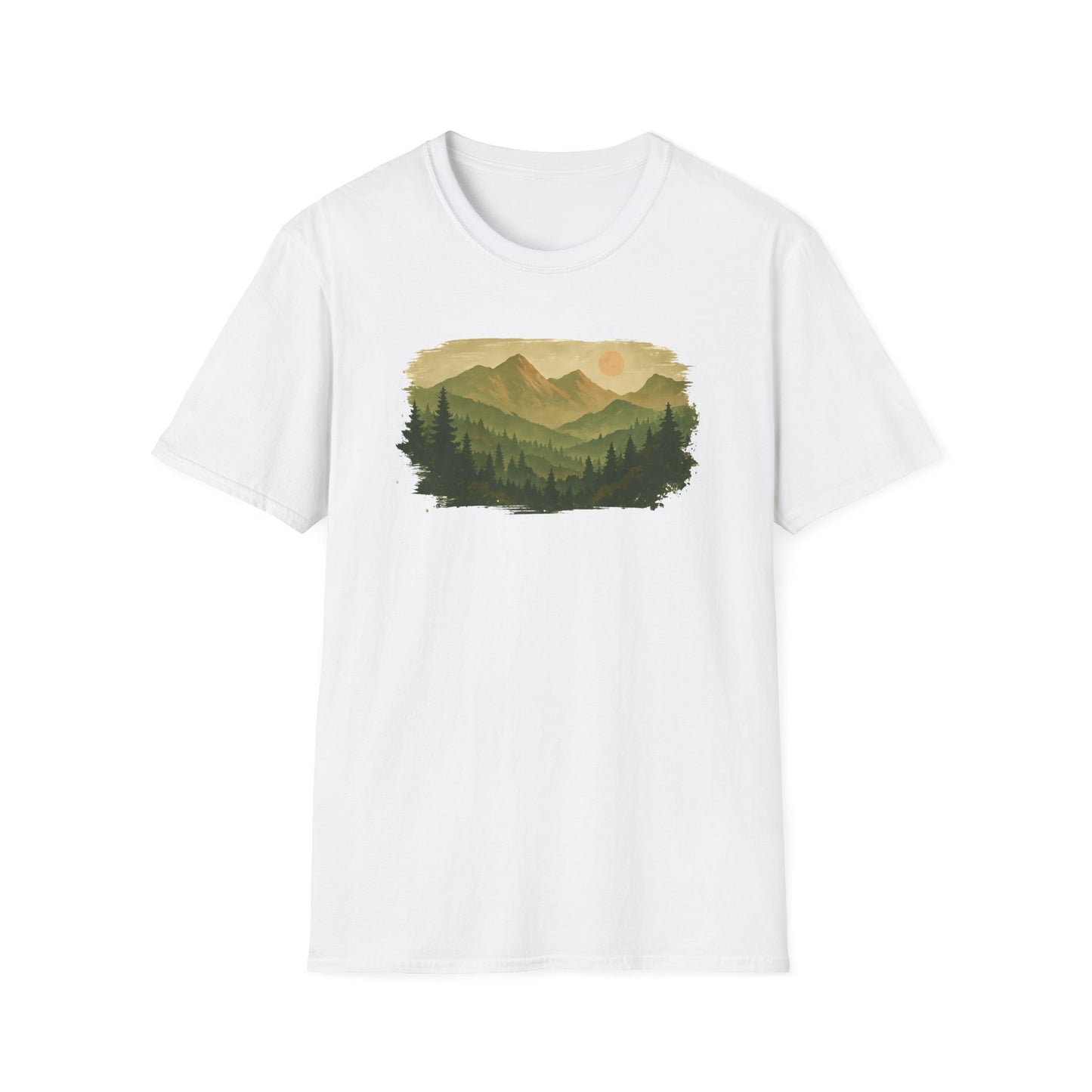 Brushstroke Green Mountain Landscape T-shirt