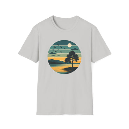 Retro Blue Sunset Over Lake T-shirt