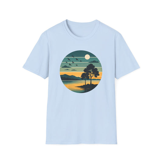 Retro Blue Sunset Over Lake T-shirt