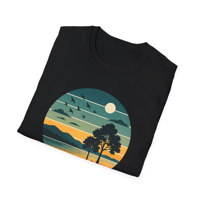 Retro Blue Sunset Over Lake T-shirt