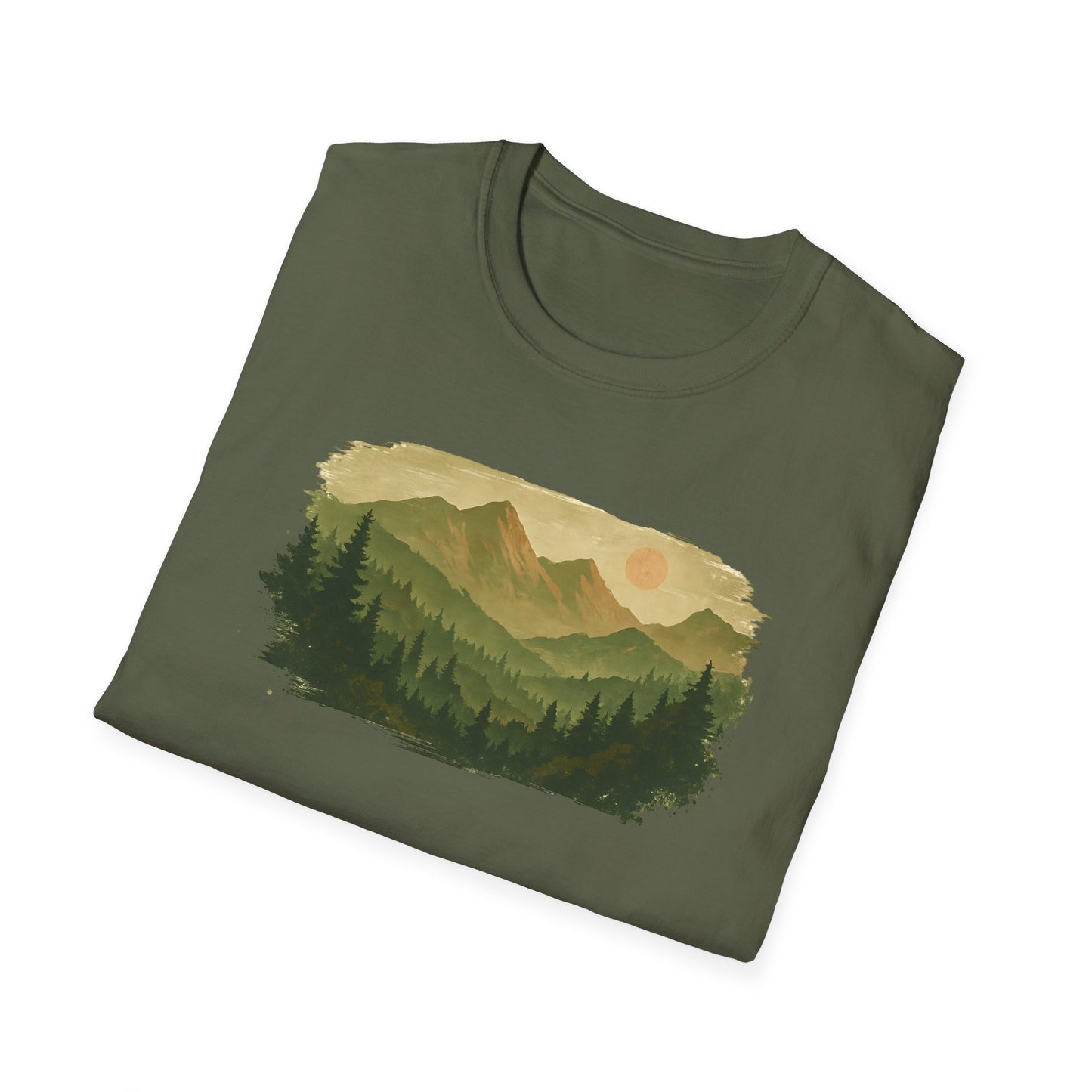 Brushstroke Green Mountain Landscape T-shirt