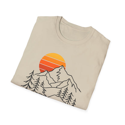 Retro Sunset Mountain Line Art T-shirt