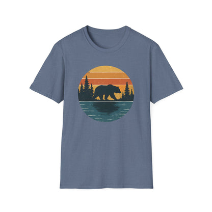 Bear Strolling In Retro Sunset T-shirt