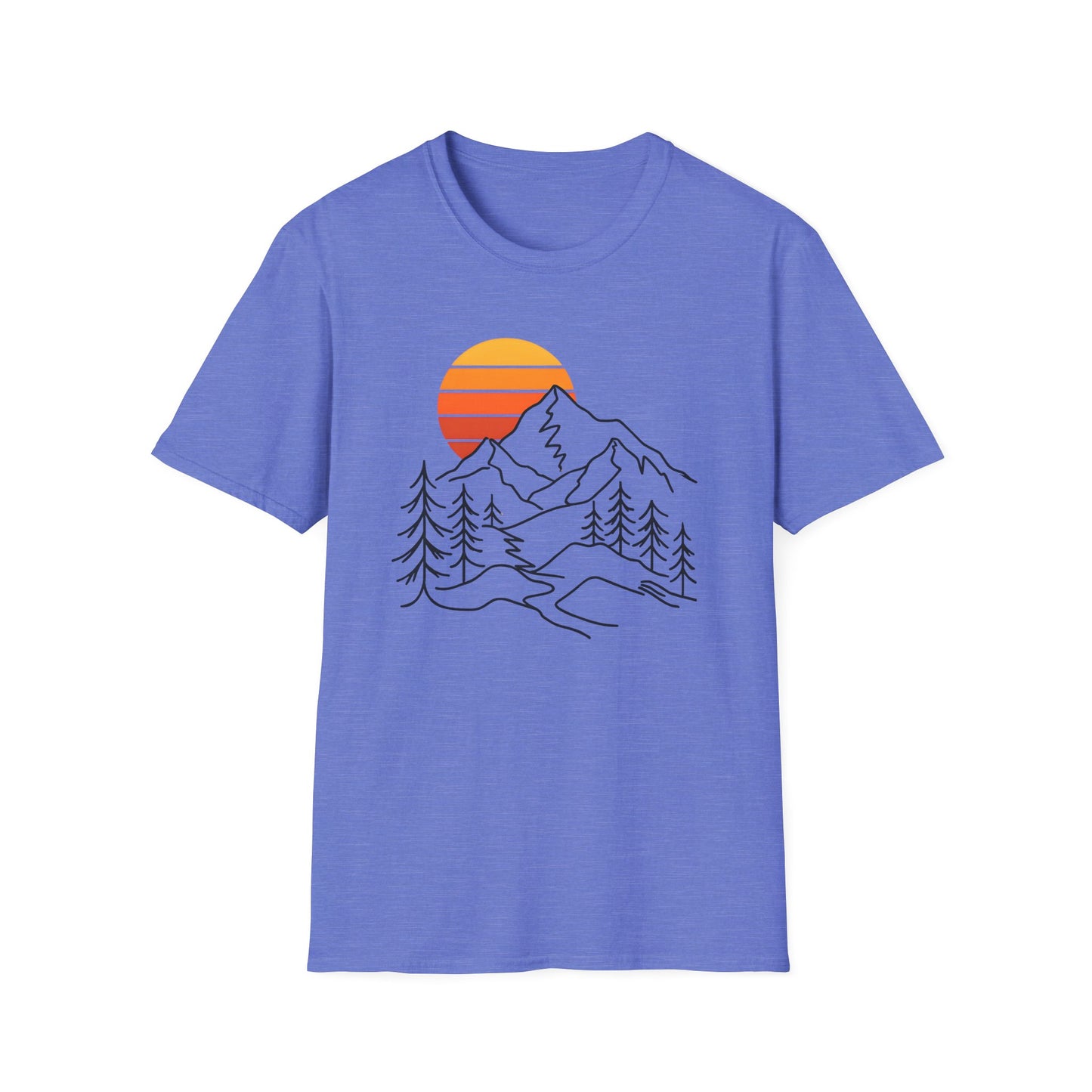 Retro Sunset Mountain Line Art T-shirt