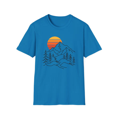 Retro Sunset Mountain Line Art T-shirt