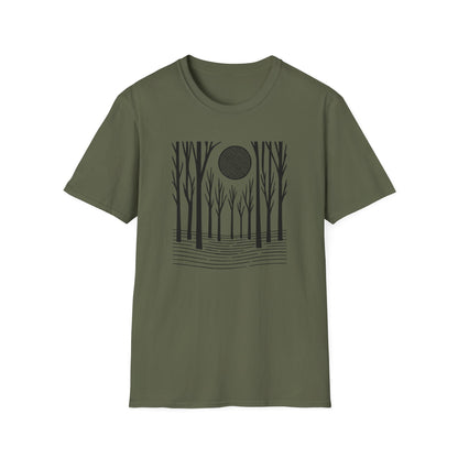 Striped Moon Over Winter Forest T-shirt