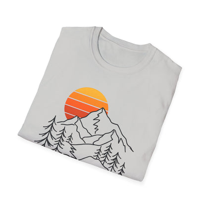 Retro Sunset Mountain Line Art T-shirt