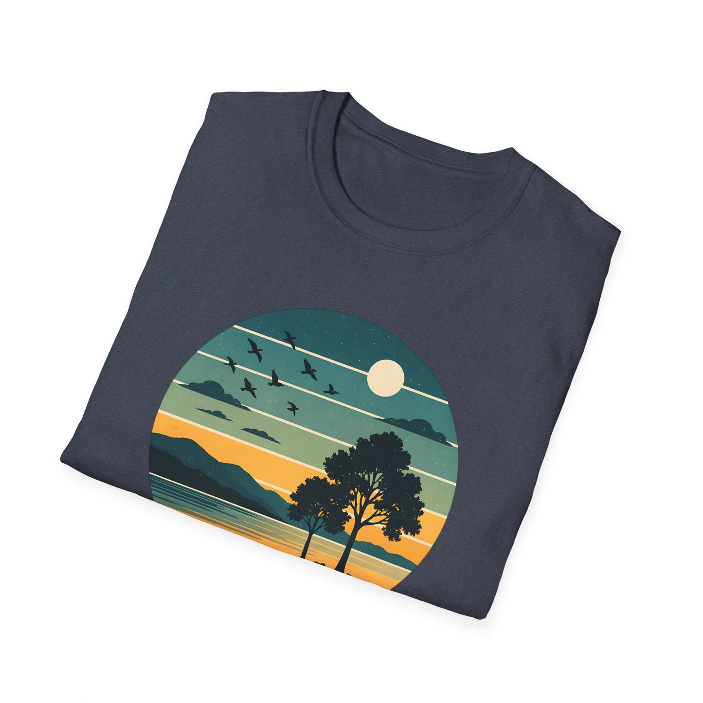 Retro Blue Sunset Over Lake T-shirt