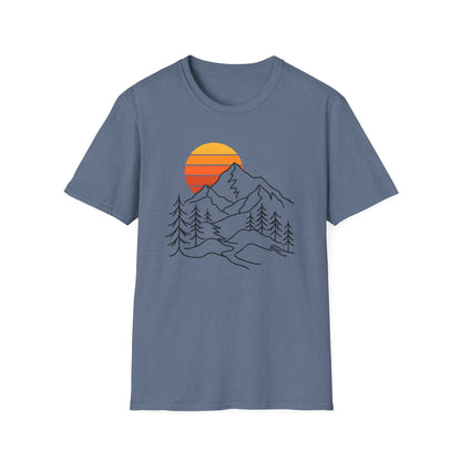 Retro Sunset Mountain Line Art T-shirt