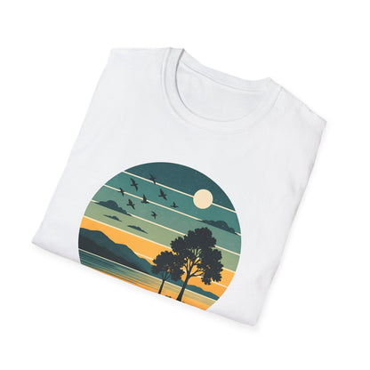 Retro Blue Sunset Over Lake T-shirt