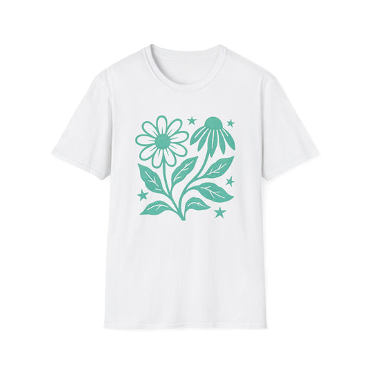Flowers And Stars Ink Print T-shirt