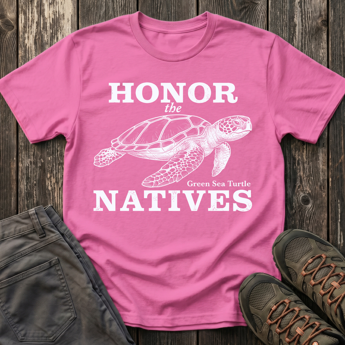 Honor The Natives Green Sea Turtle T-shirt White