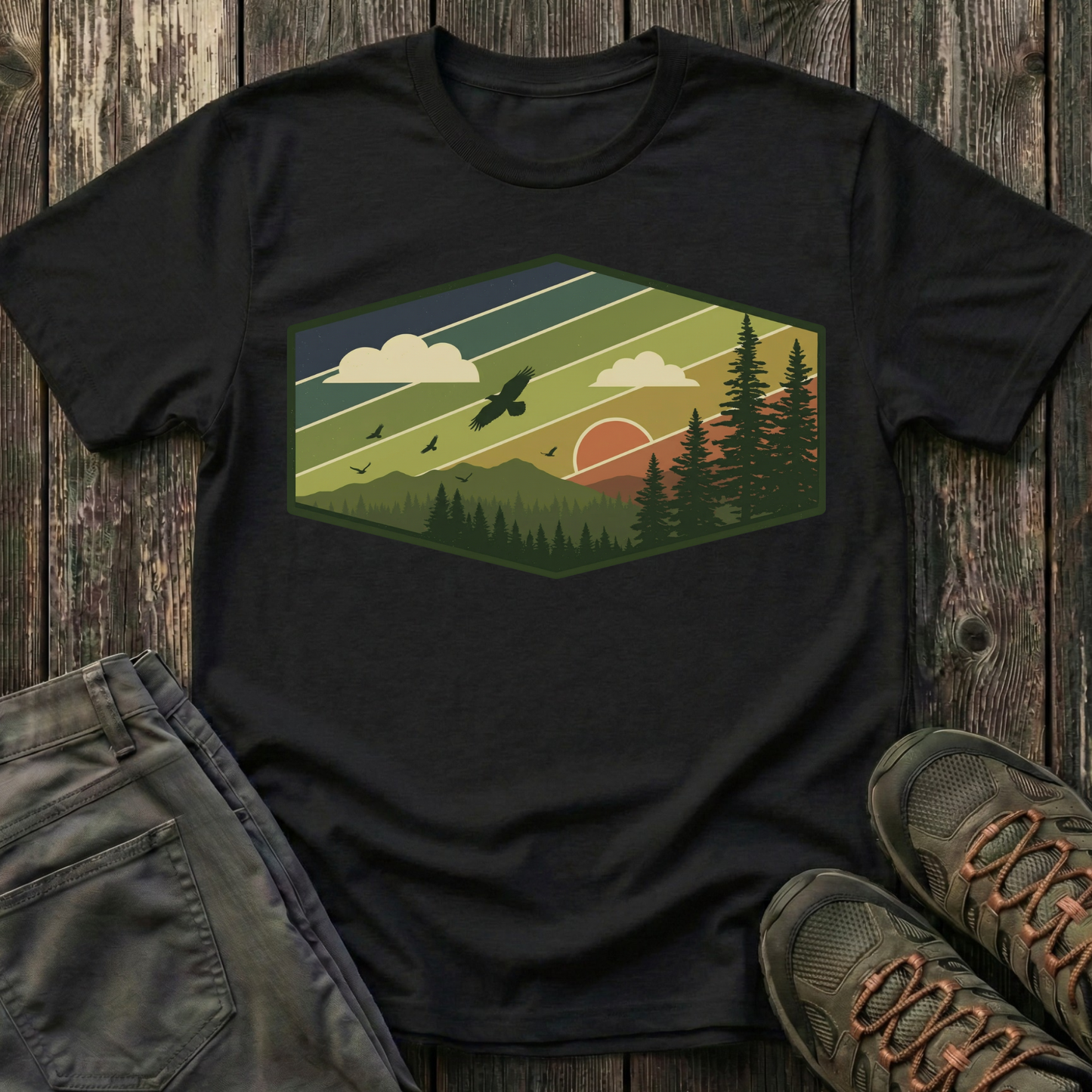 Retro Pine Forest Sunset T-shirt