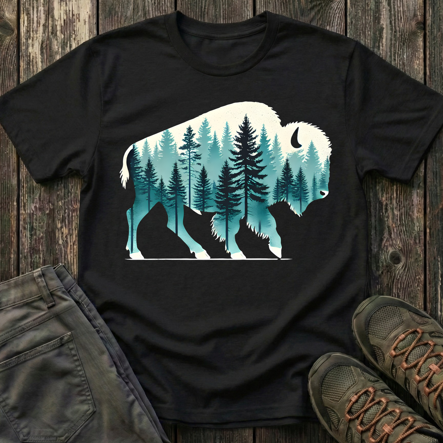 Snowbound Bison Landscape T-shirt
