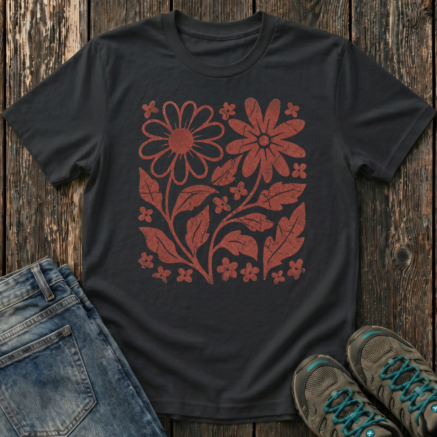 Children's Crimson Flora Ink Print T-shirt