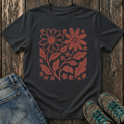 Children's Crimson Flora Ink Print T-shirt