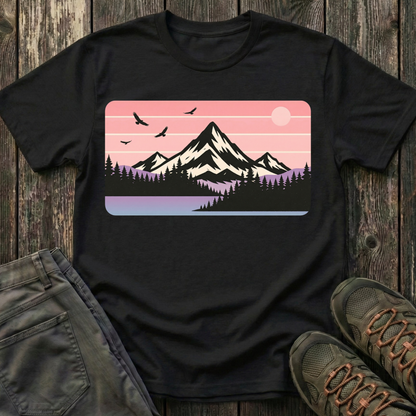 Retro Pink Mountain Peak Sunset T-shirt