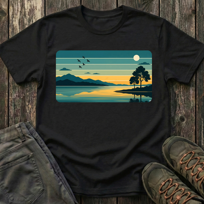 Retro Blue Sunset Over Lake T-shirt