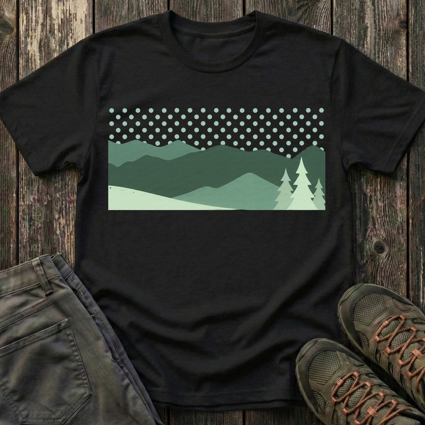 Minimalist Green Mountain Landscape T-shirt