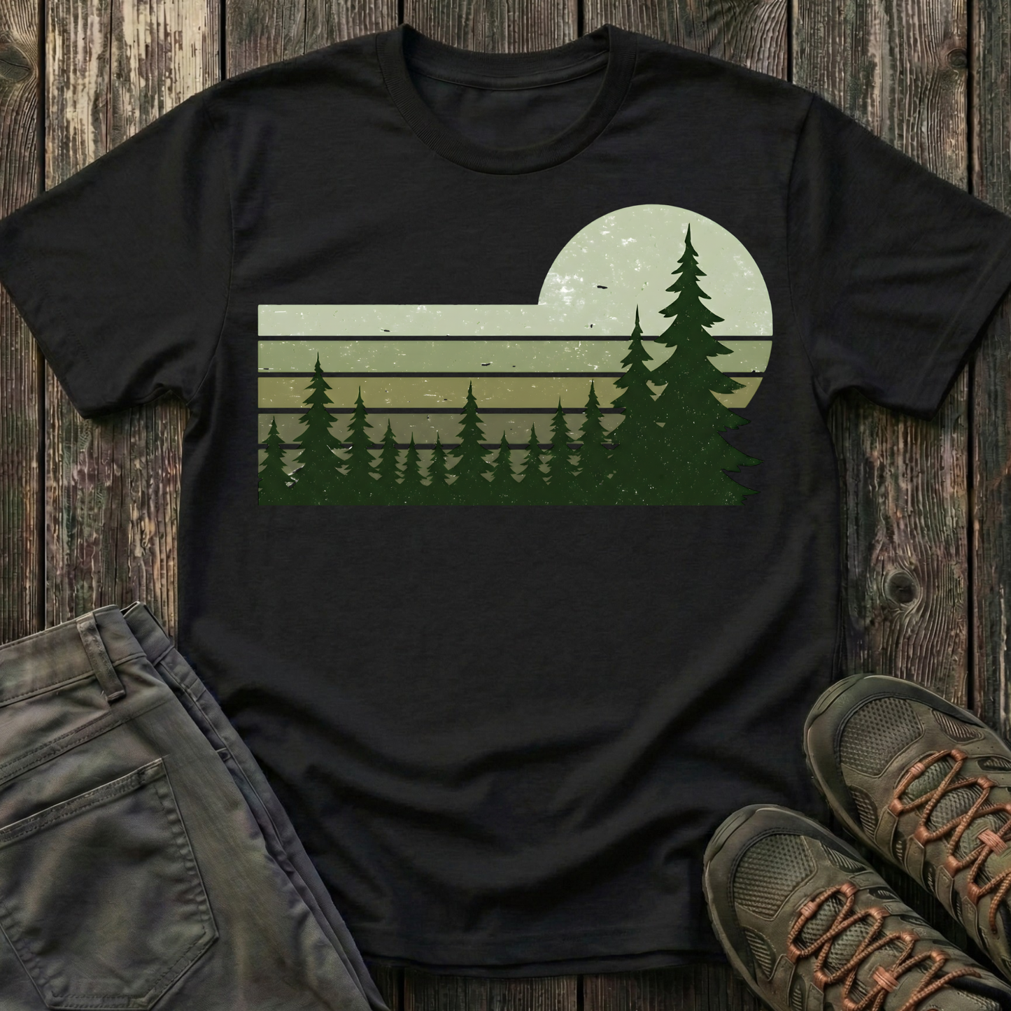 Retro Moss Green Sunset T-shirt