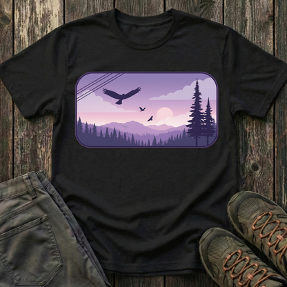 Soaring Eagle Over Purple Pines T-shirt
