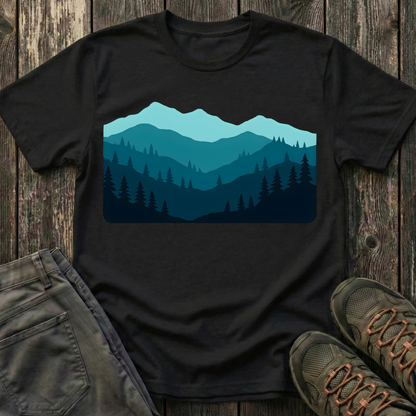 Layered Teal Mountain Landscape T-shirt