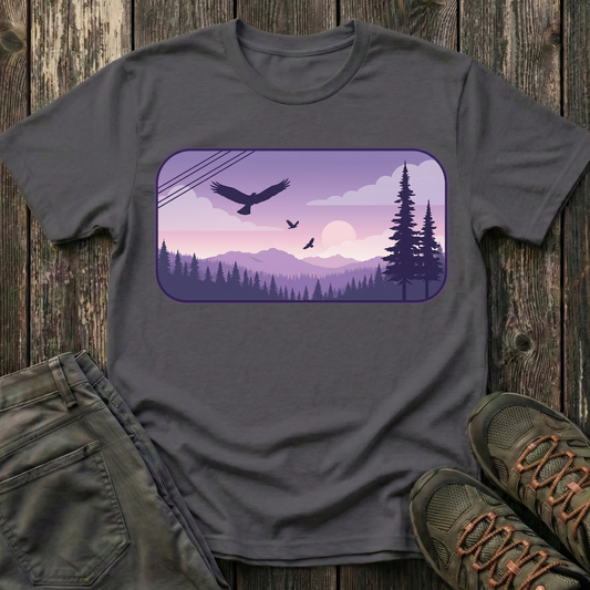 Soaring Eagle Over Purple Pines T-shirt
