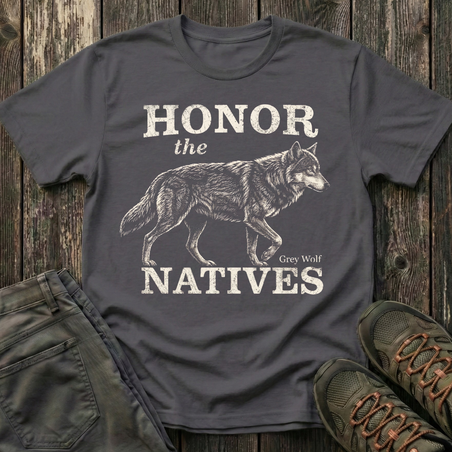 Honor The Natives Grey Wolf T-shirt