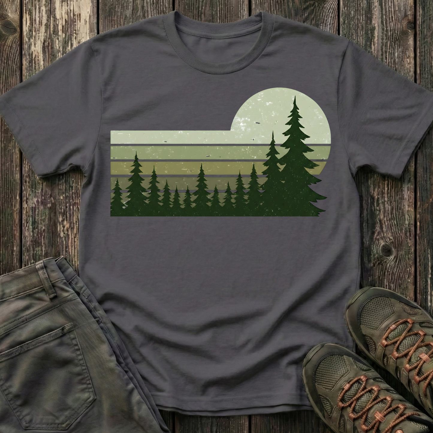 Retro Moss Green Sunset T-shirt