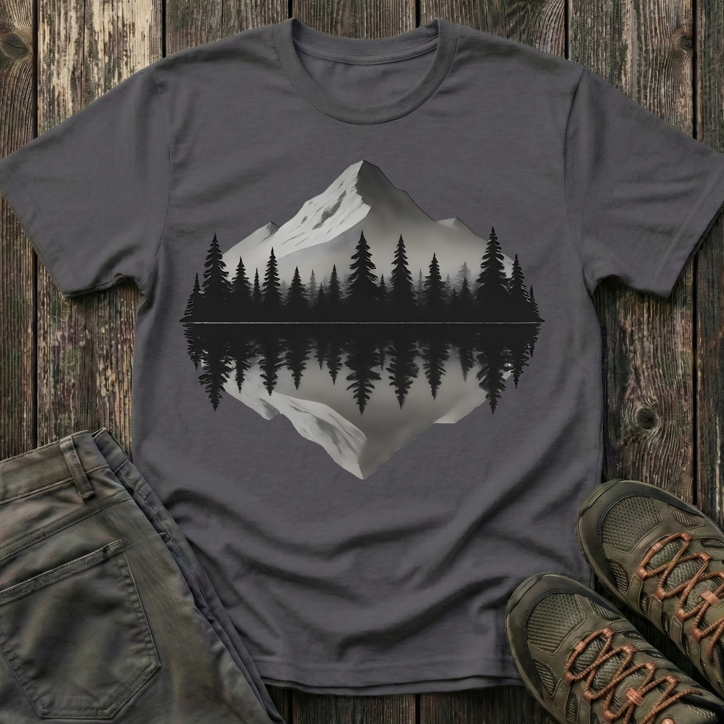 Greyscale Mountain Reflection T-shirt