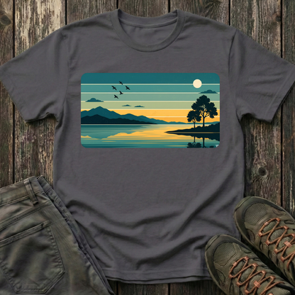 Retro Blue Sunset Over Lake T-shirt