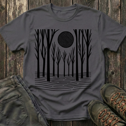 Striped Moon Over Winter Forest T-shirt