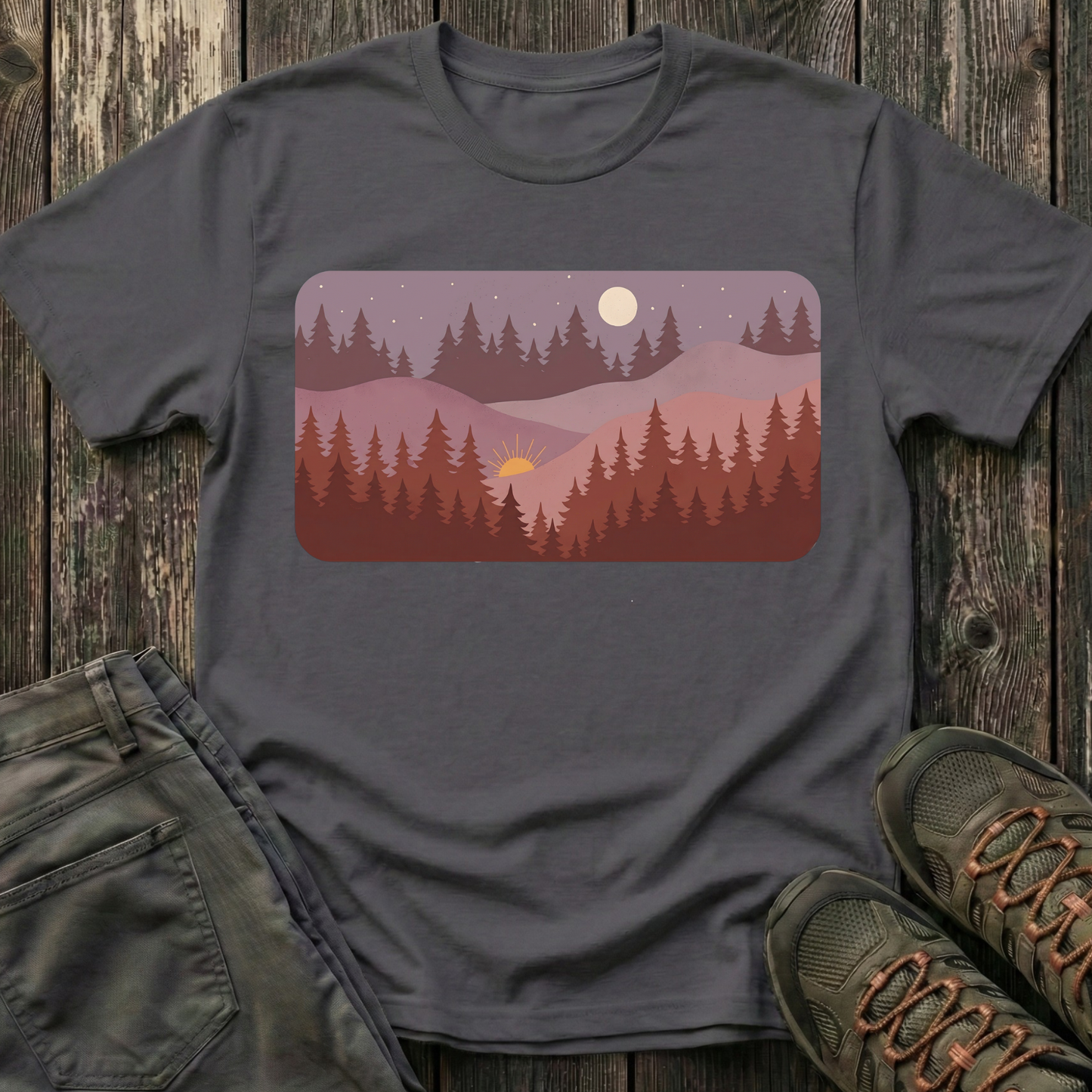 Sun Moon Layered Landscape T-shirt