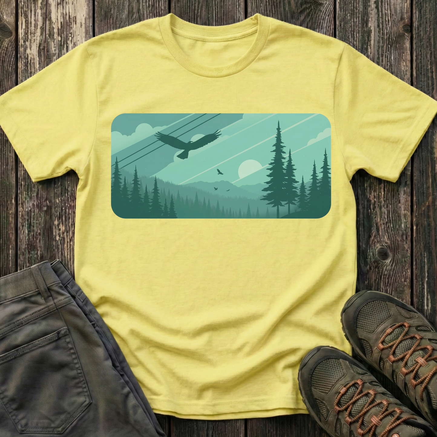 Soaring Eagle Over Green Pines T-shirt