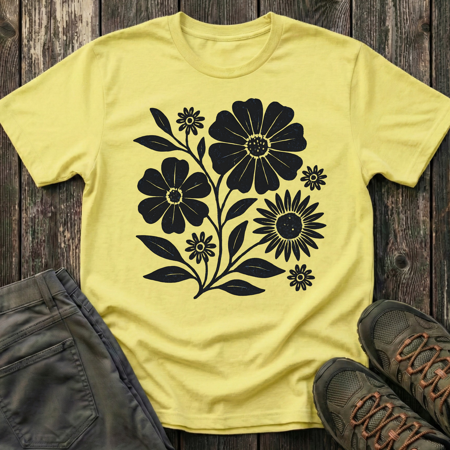 Botanical Portrait Black Ink Print T-shirt