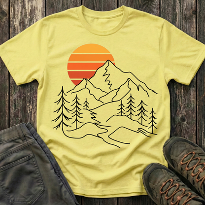 Retro Sunset Mountain Lines T-shirt